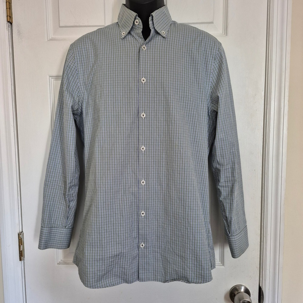Charles Tyrwhitt Extra Slim Fit Non-Iron Shirt 15.5 33 Green Blue Micro Check